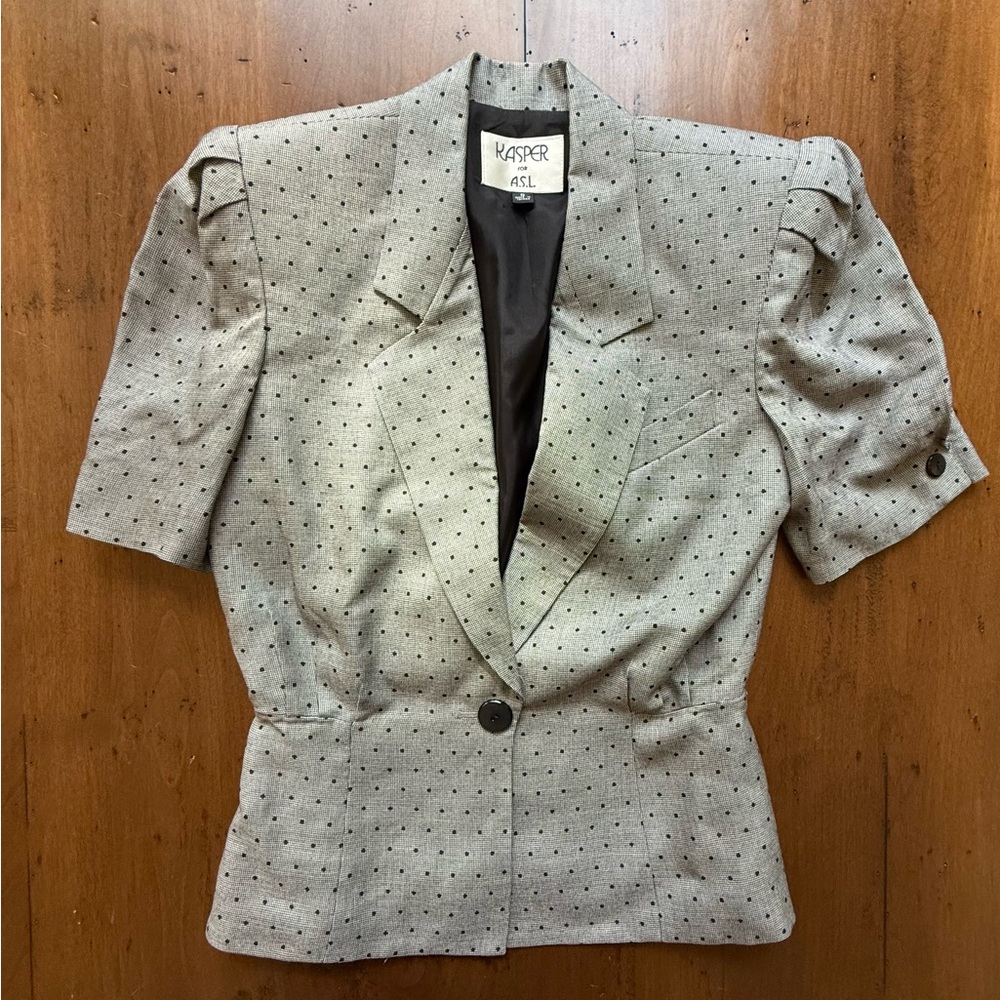 90s Aesthetic Cool Girl Classic Gray Blazer with Polka Dots